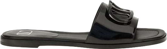 Valentino Garavani Black Calf Leather Bos Taurus Flat Sandals