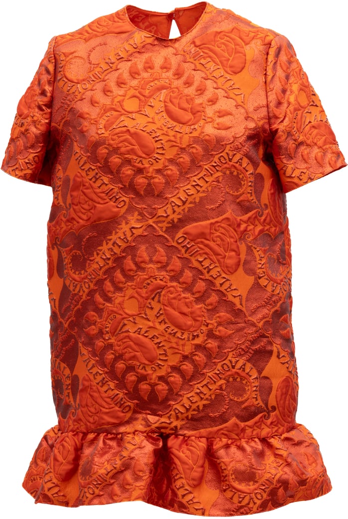 Valentino Garavani Orange Short Sleeve Ruffle Hem Dress