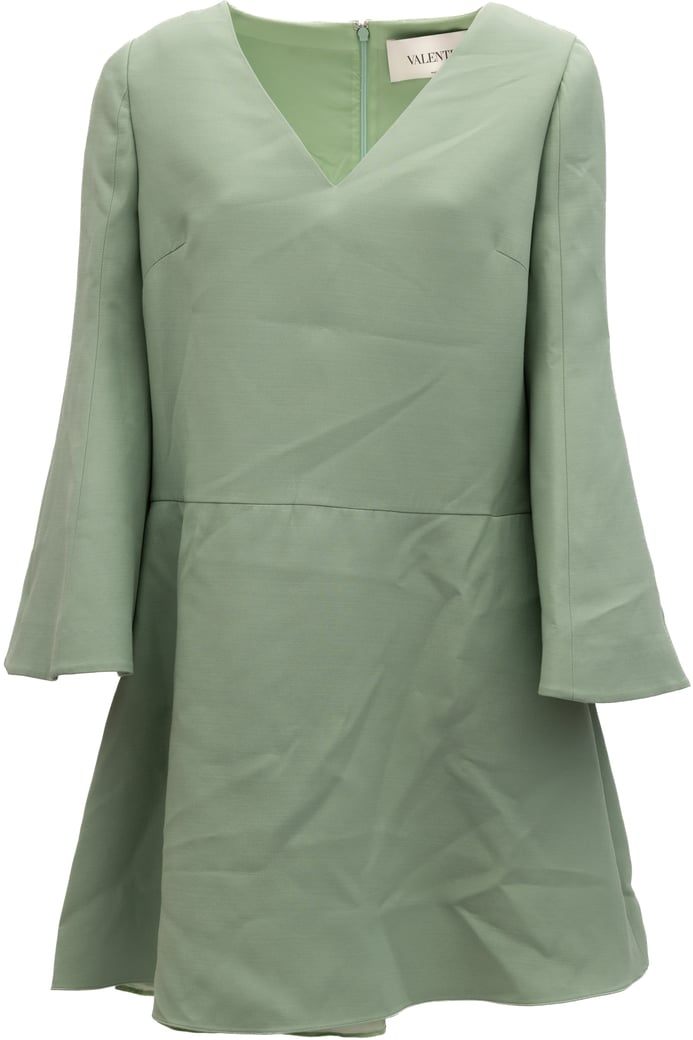 Valentino Garavani Sage Green V-Neck Dress with Bell Sleeves