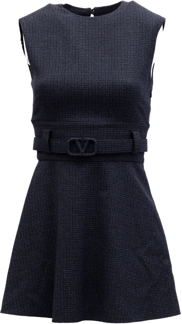 Valentino Garavani Navy Check Sleeveless Mini Dress