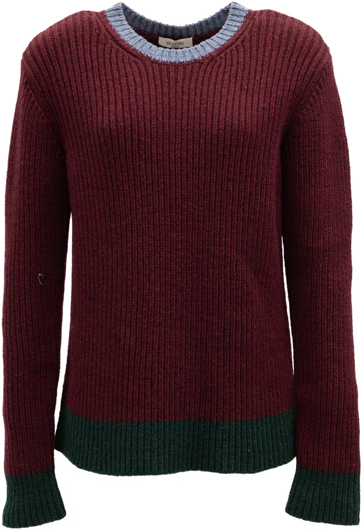 Valentino Garavani Burgundy Ribbed Knit Sweater