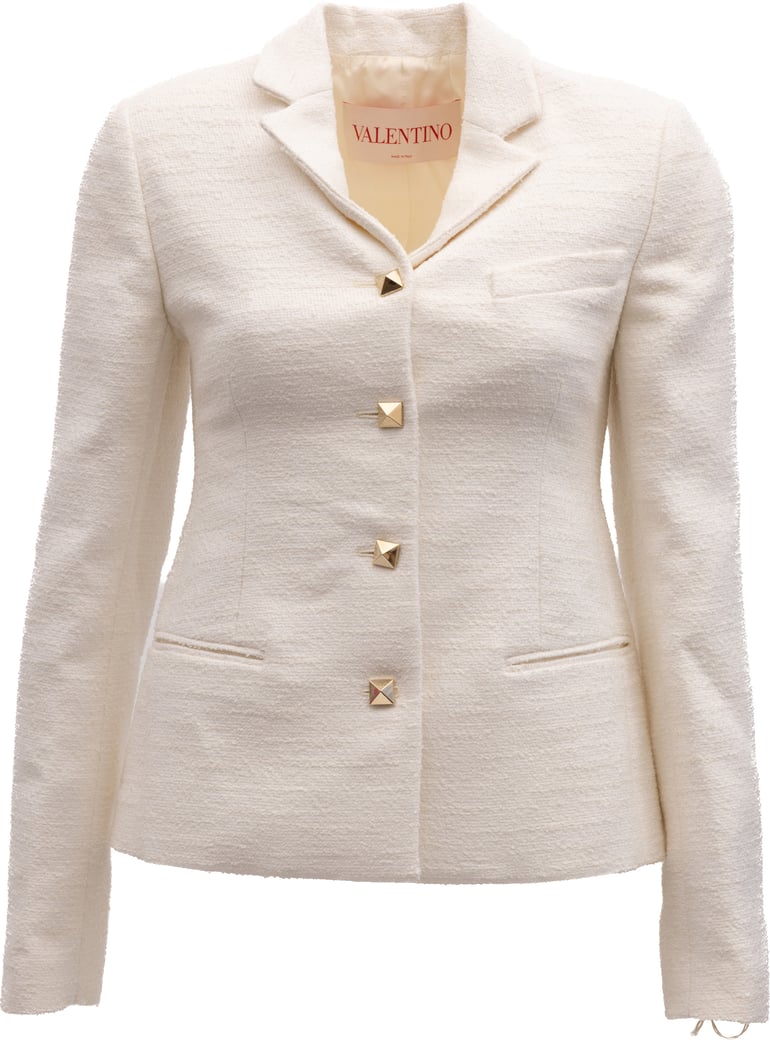 Valentino Garavani Off-White Tailored Blazer with Gold Stud Buttons