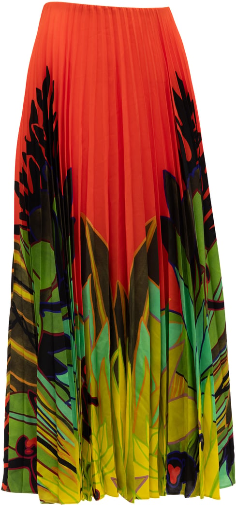 Valentino Garavani Orange Pleated Floral Skirt