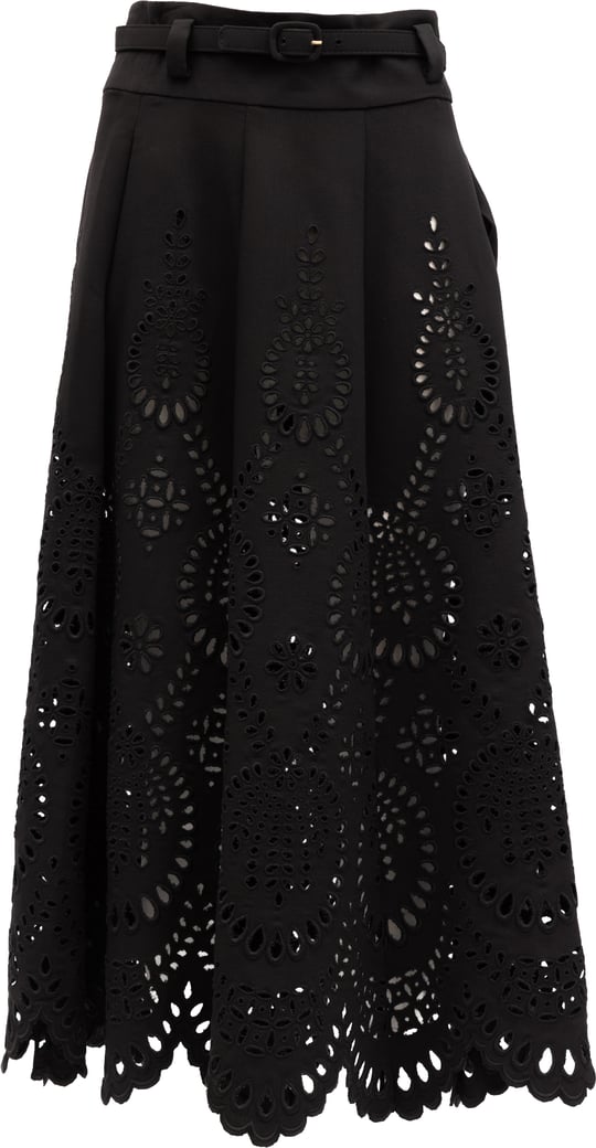 Valentino Garavani Cut-Out Floral Midi Black Skirt
