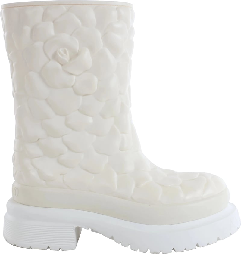 Valentino Garavani Atelier Rose Edition Rubber Rain Boots in White, Size EU 38
