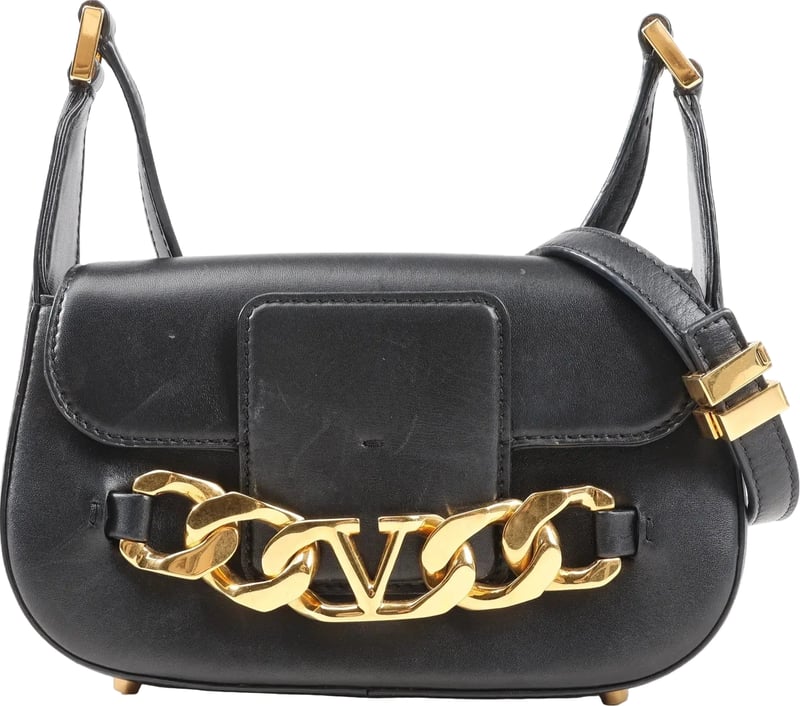 Valentino Garavani VLogo Leather Shoulder bag in Black