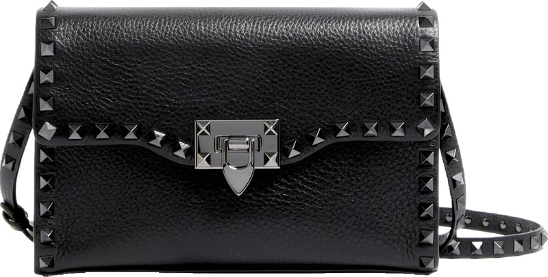 Valentino Garavani Small Rockstud Grainy Calfskin Crossbody Black Bag