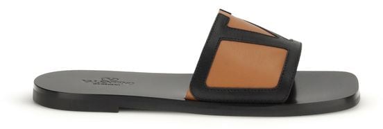 Valentino Garavani Black Calf Leather Bos Taurus Flat Sandals