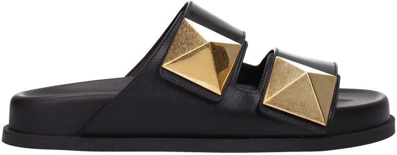 Valentino Garavani Black Leather Slippers