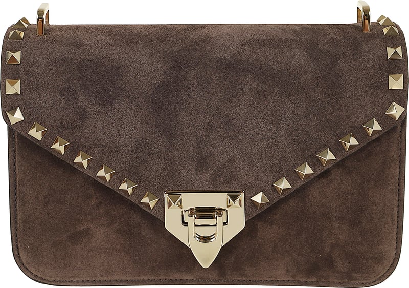 VALENTINO GARAVANI SMALL SHOULDER BAG | ROCKSTUD | SUEDE S./PLATINUM STUDS