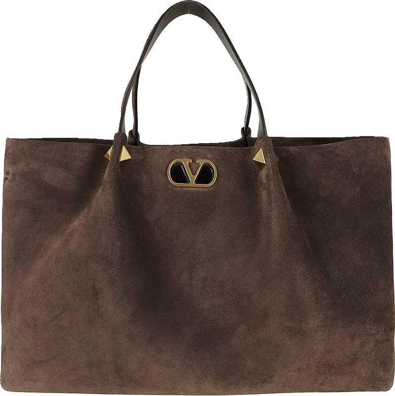 VALENTINO GARAVANI LARGE TOTE | VLOGO SIGNATURE | SUEDE S./VIT/A.LIGHT GOLD MACRO STUDS-LO