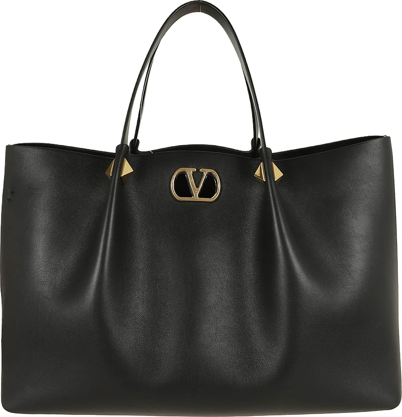 VALENTINO GARAVANI LARGE TOTE | VLOGO SIGNATURE | VITELLO M./A.LIGHT GOLD MACRO STUDS-LOGO