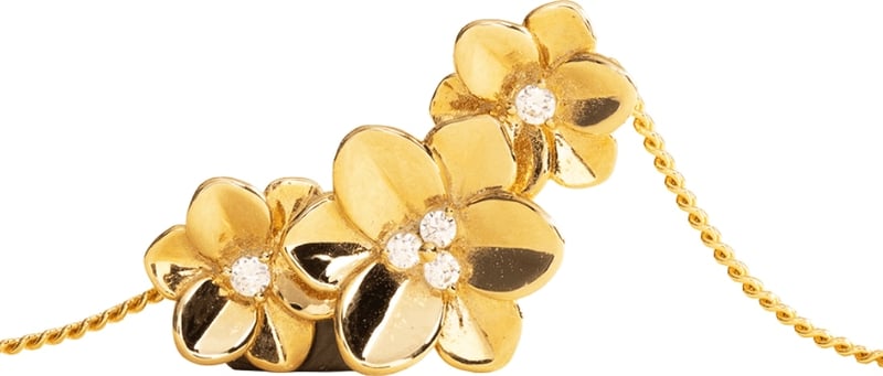 Vedder & Vedder Collier Three Blossoms Zilver met Geelgouden Plating en Zirkonia 45cm