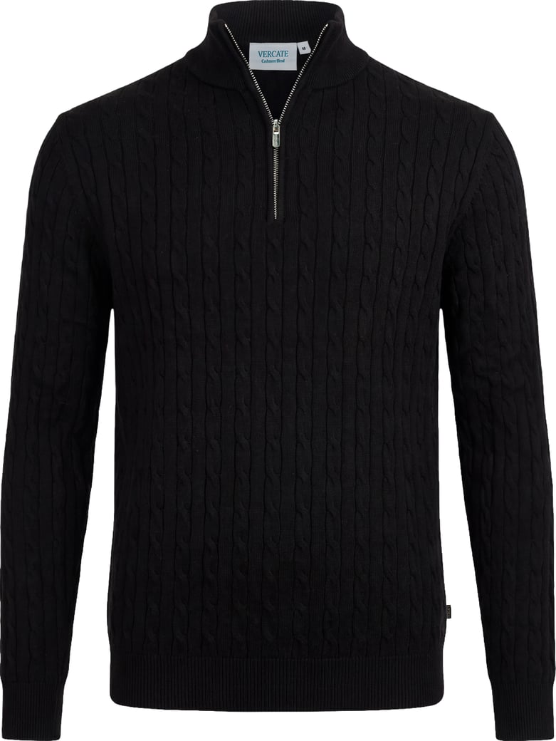 Half Zip - Cashmere Blend - Zwart
