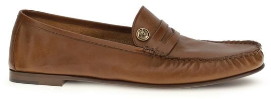Versace Brown Calf Leather Bos Taurus Slip-On Loafers