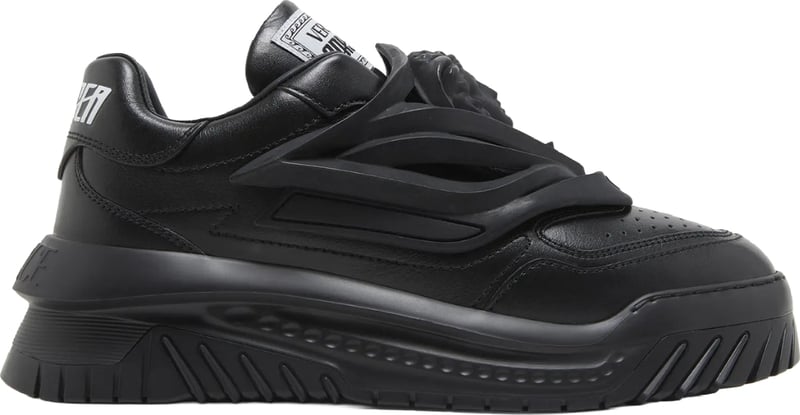 Versace Odissea Men's Leather Logo Patch Sneakers Black