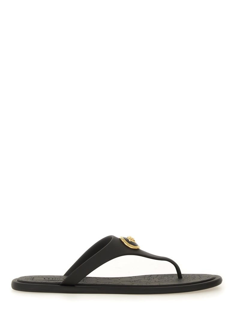 Black Alia Gold Emblem Rubber Sandals