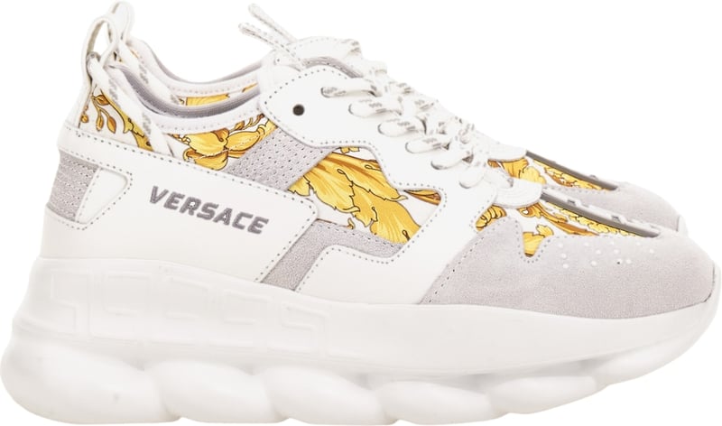 Versace Chain Reaction V2 Barocco Women's Leather Sneakers White Gold