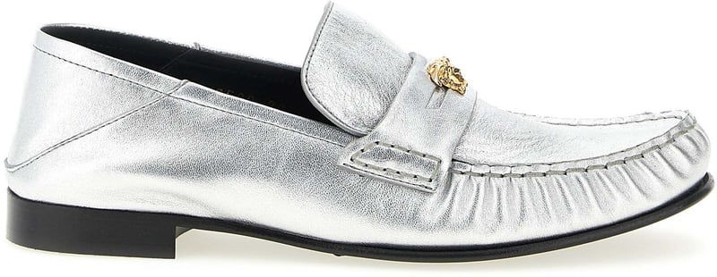 Versace Silver Lamb Leather Slip-On Loafers