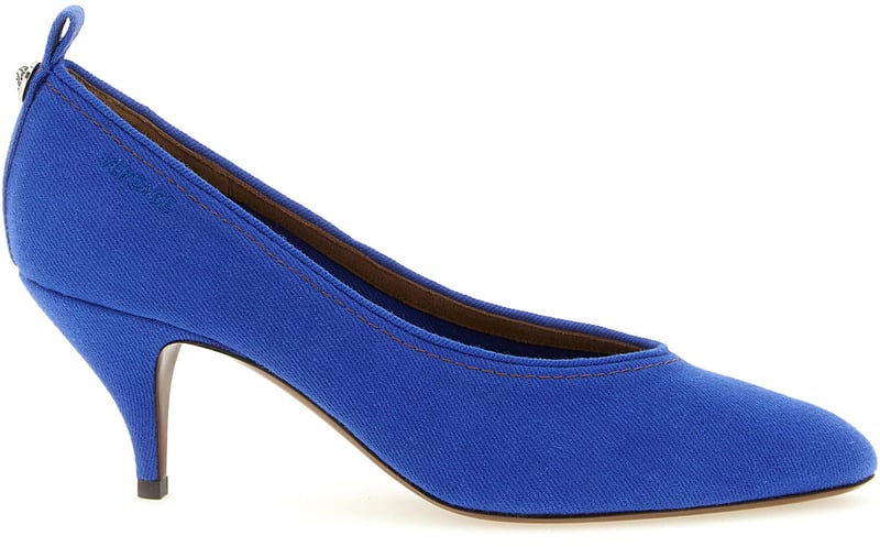 Versace Blue Cotton Mid Heel Pumps