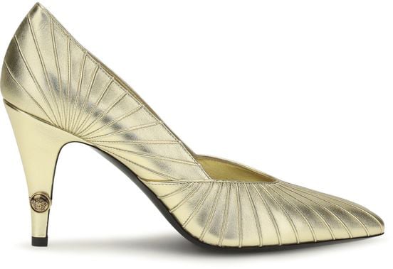 Versace Gold Calf Leather Bos Taurus High Heel Pumps