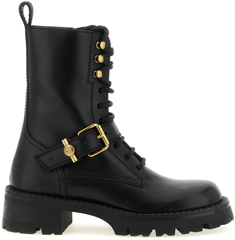 Versace Black Calfskin Lace-Up Boots