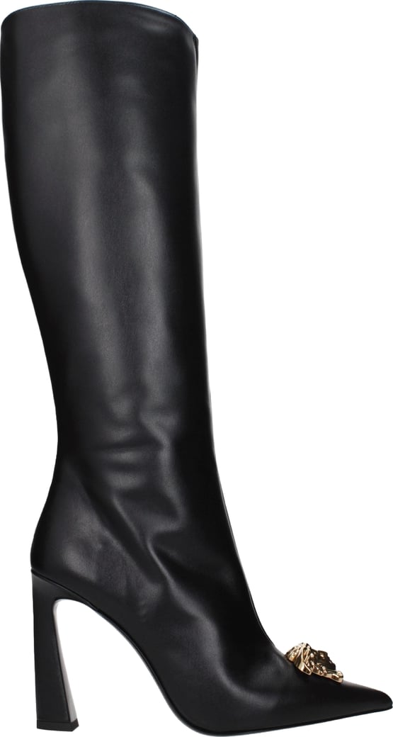 Versace Black Leather High Heel Boots