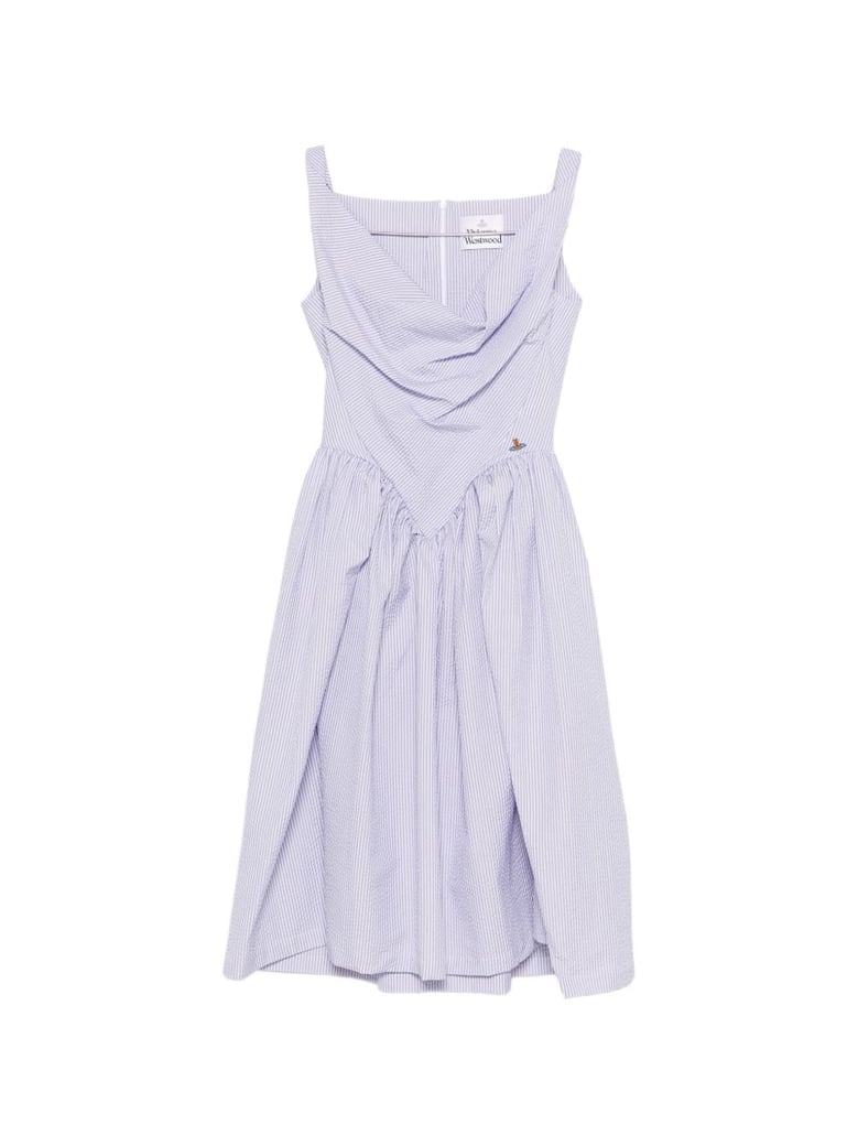 Sleeveless White Midi Dress With Draped Cowl Neckline And Gathered Waist