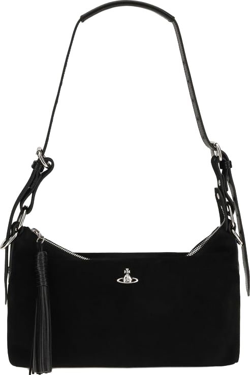 Vivienne Westwood Black Suede Leather Shoulder Bag