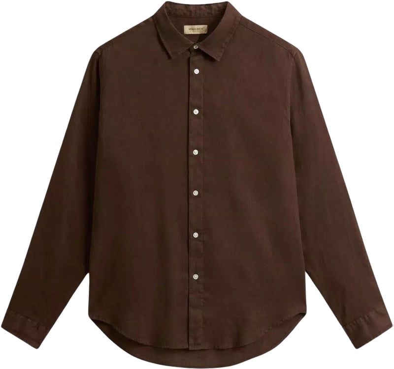 Woolrich Linen Shirt Lange Mouw Overhemden Donkerbruin Cfwosi2013mrut5284