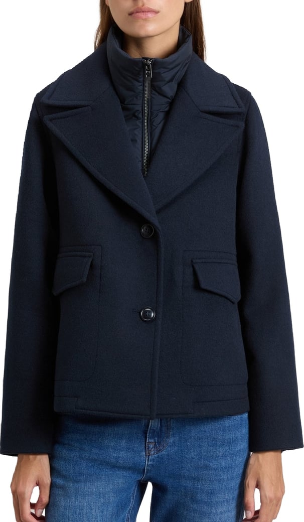 Dames Melton wollen 2-in-1 peacoat Blauw