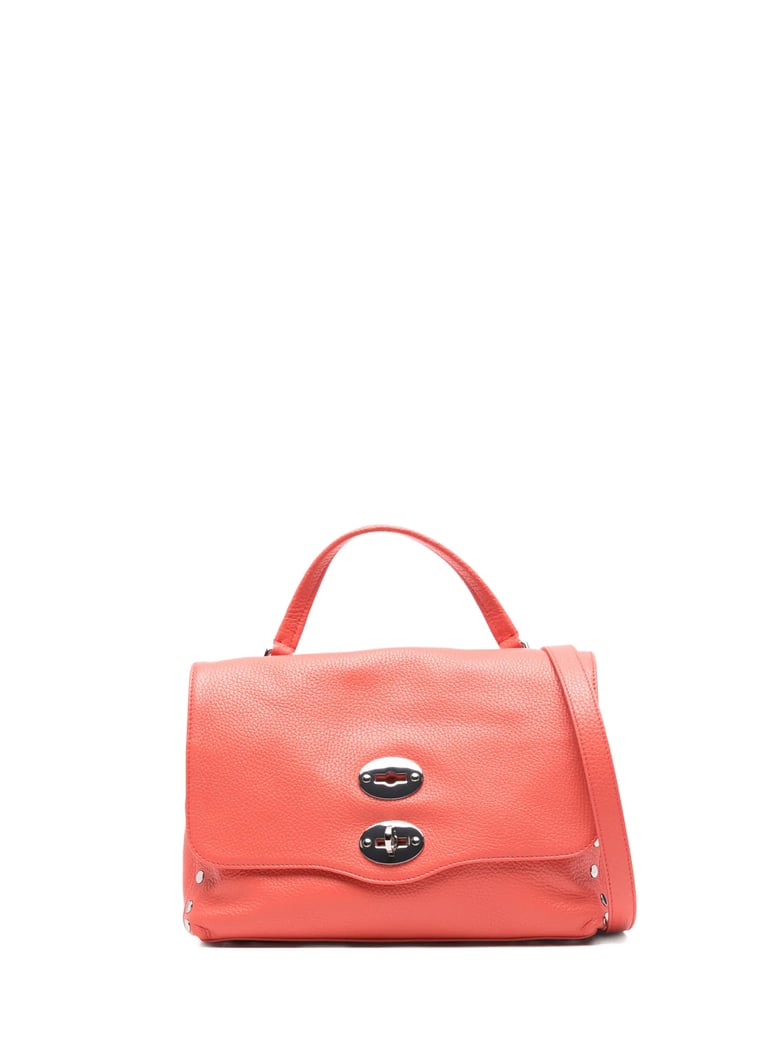 Bright Orange Grained Texture Studs Shoulder Bag