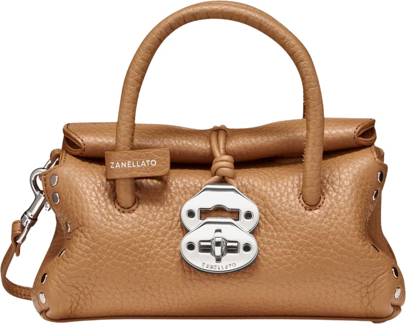 Textured Leather Studded Tote Bag with Turn-Lock Closure