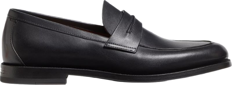 Zegna Black Leather Mocassin Corso Loafers Black